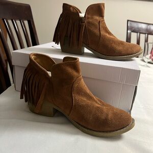 Tan Suede Fringe Ankle Booties